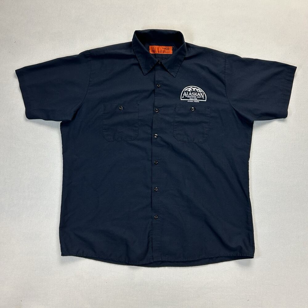 Alaskan Brewing Co Juneau Alaska Button Up Shirt Mens XL Blue Brewery Casual Top